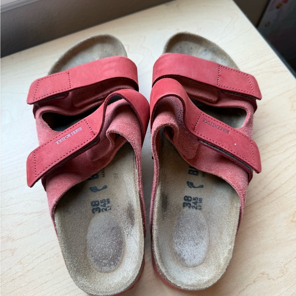 Birkenstock Arizona Coral/Red Suede Sandals